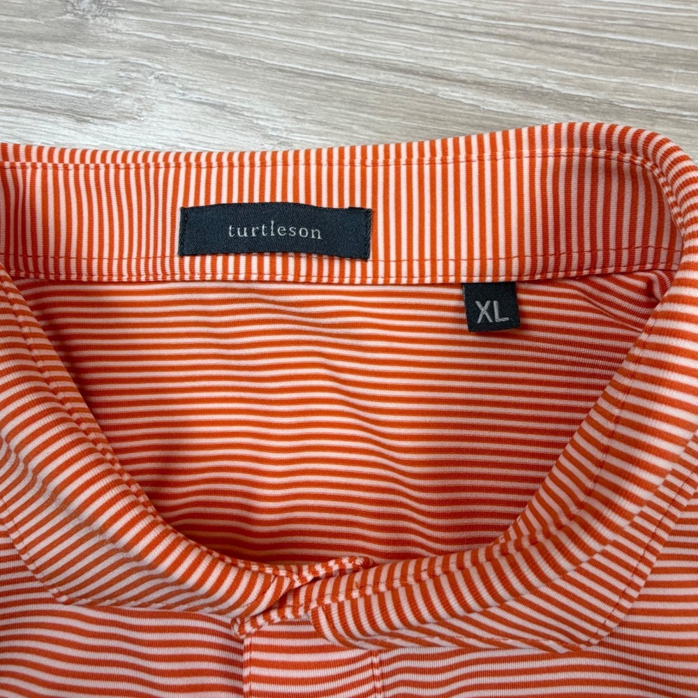 Turtleson Mens XL Orange White Stripe Golf Polo Shirt Bonita National - Picture 2 of 8